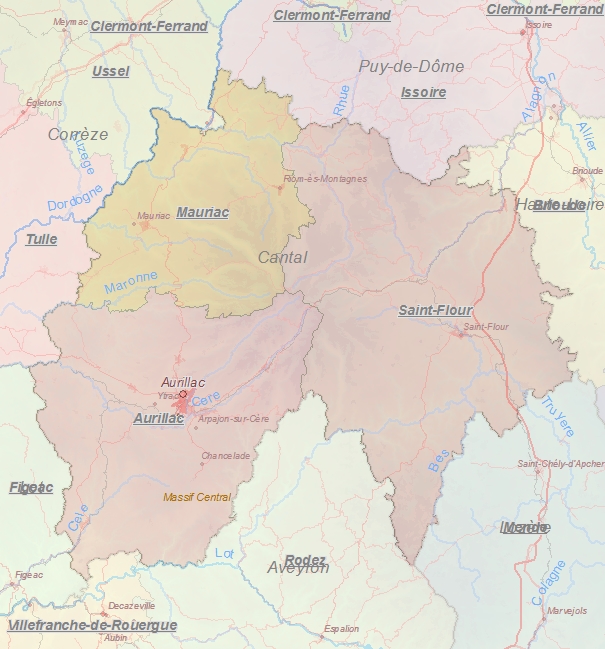 Touristische Karte von Cantal