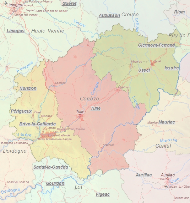 Touristische Karte von Corrèze