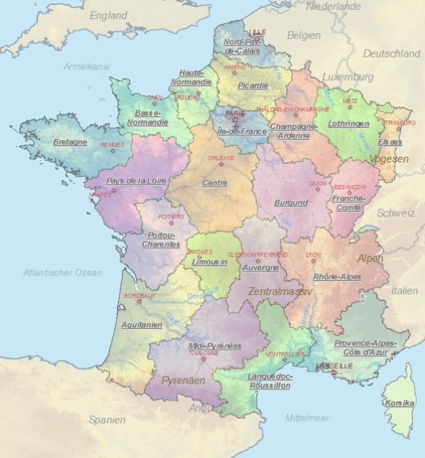 Touristische Karte von Frankreich
