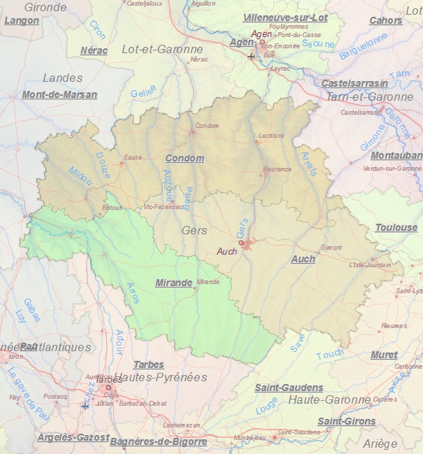 Touristische Karte von Gers