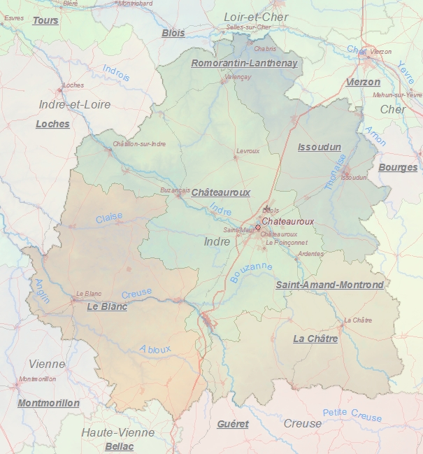 Touristische Karte von Indre