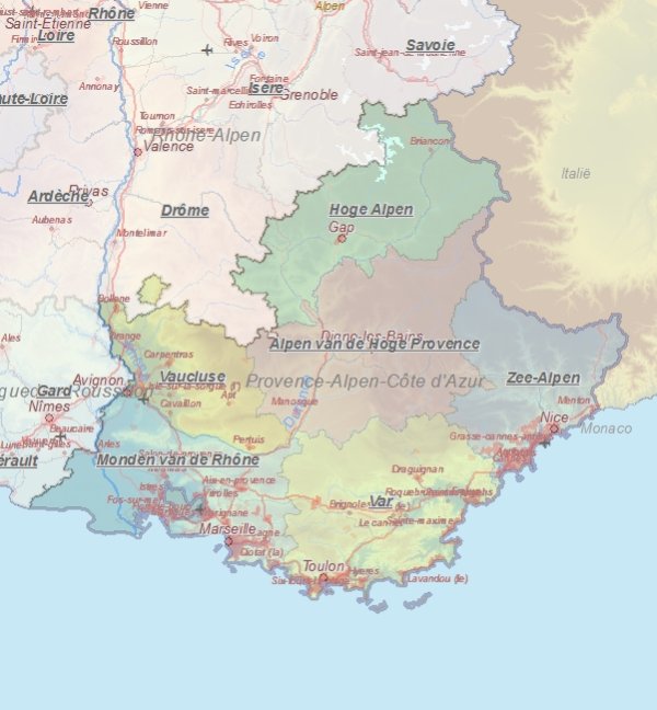 Touristische Karte von Provence-Alpes-Côte d