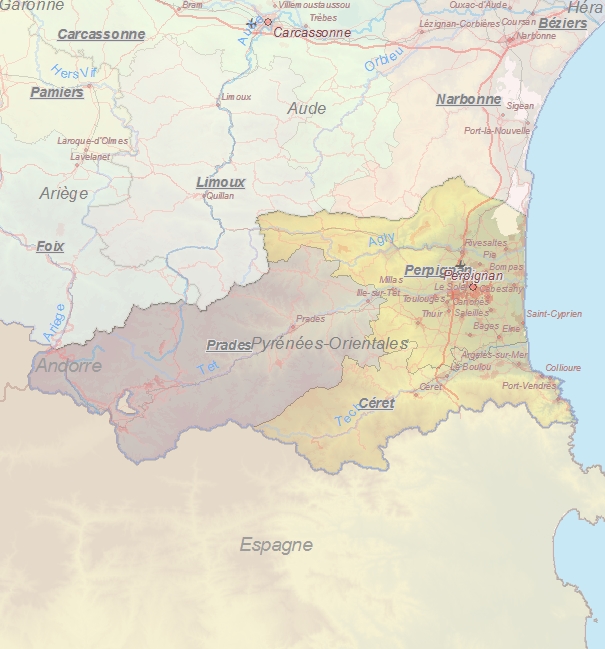 Touristische Karte von Pyrénées-Orientales