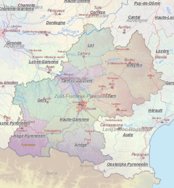 Touristische Karte von Midi-Pyrénées