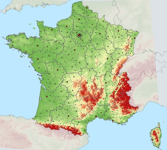 Höhenkarte von Frankreich